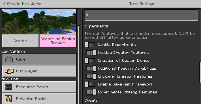 Experimental features to set on