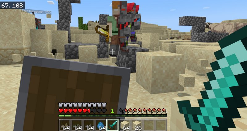 Fighting with terminator in Minecraft