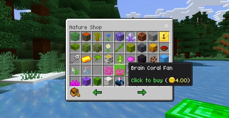 Shop system in Minecraft PE where you can buy blocks