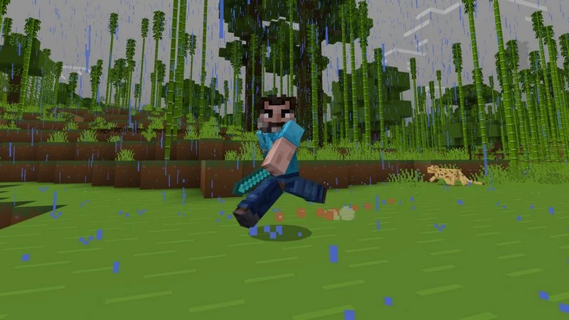 Steve running with a sword