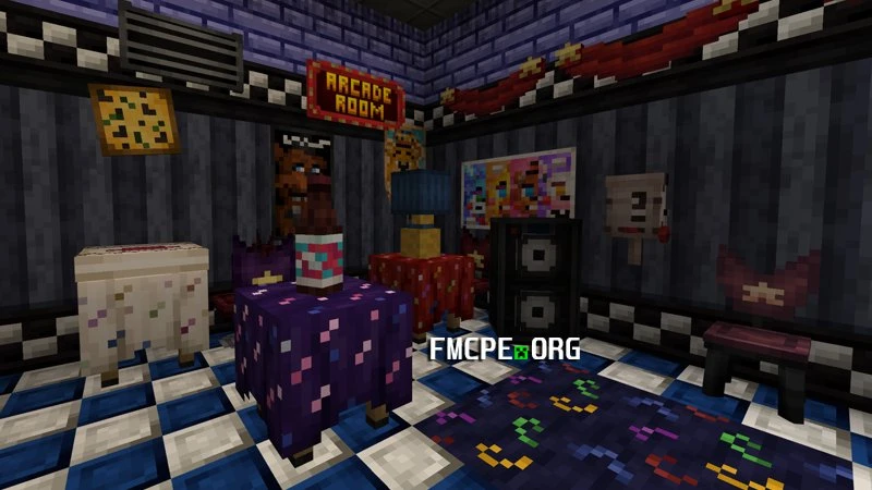 Pizza place decorated with FNAF deco addon