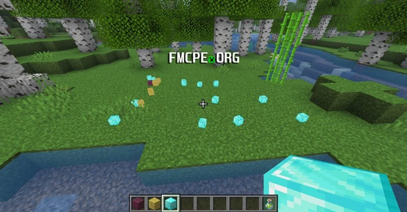 A bunch of diamond blocks lying on the ground