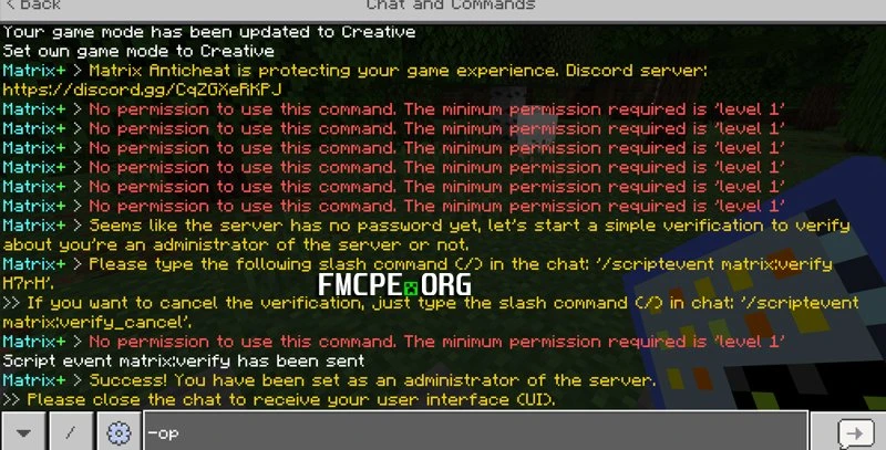 The command that gives administrator rights to the player