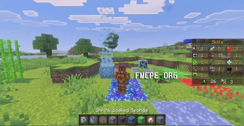 Standing on a potion soaked sponge places an effect on the character