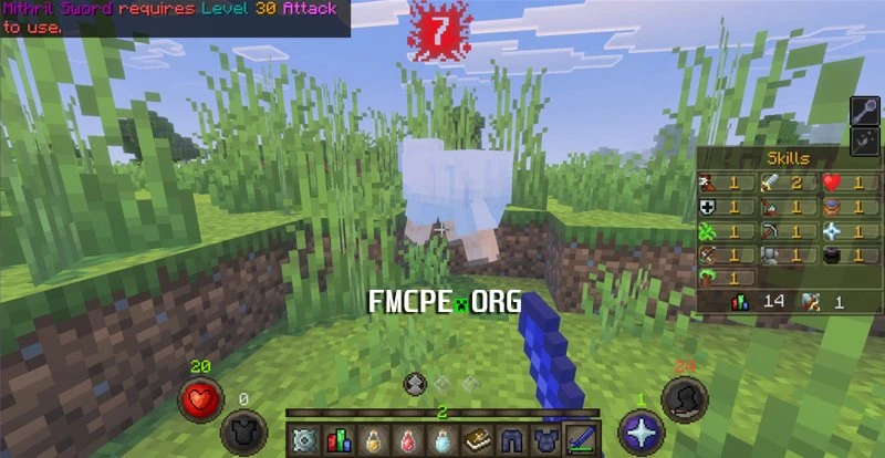 Attacking a sheep using a Mythril Sword