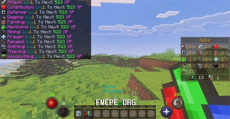 RPG interface of the Runecraft addon