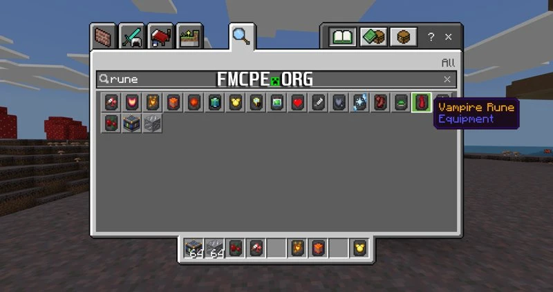 Different kinds of runes can be found in Creative inventory