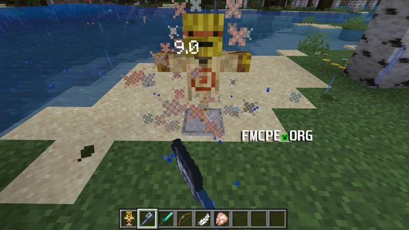 Hitting a dummy with a mace