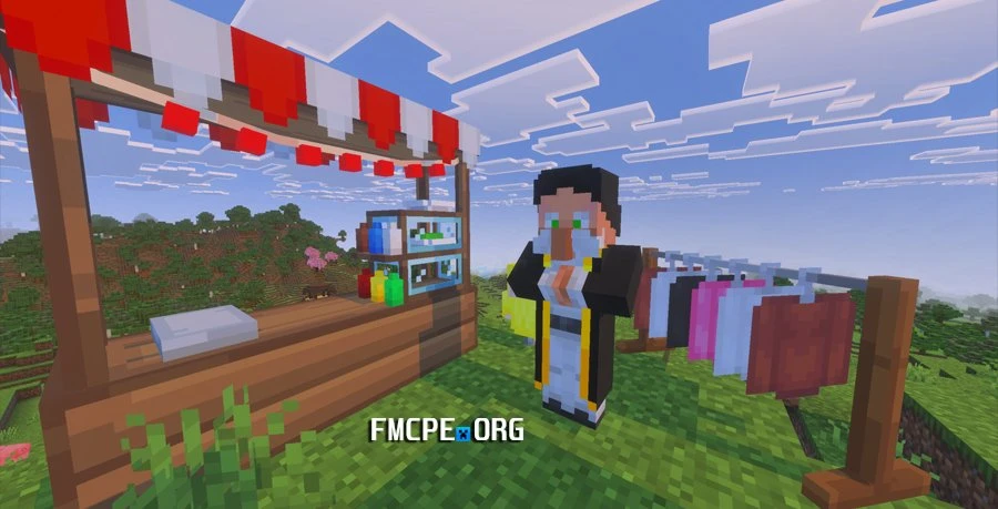 Food stall, hijab armor stand and villager Sheikh