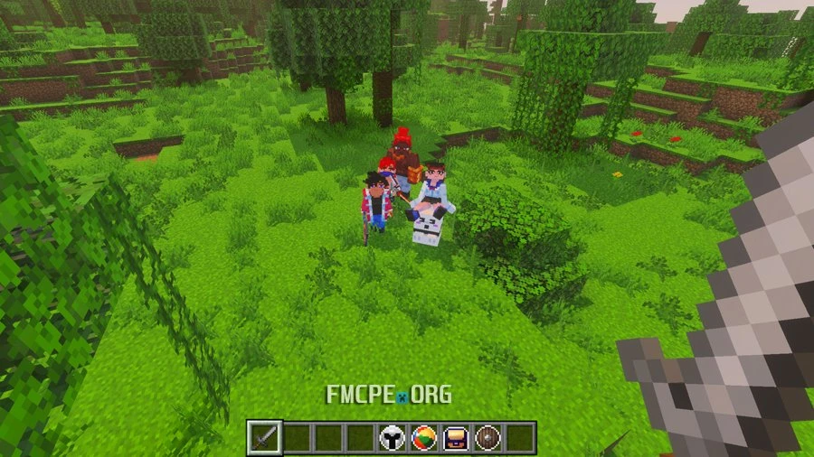 Companions following a sword