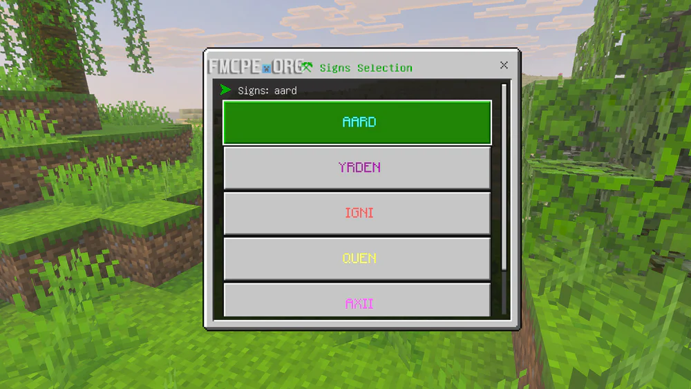 Sign selection screen