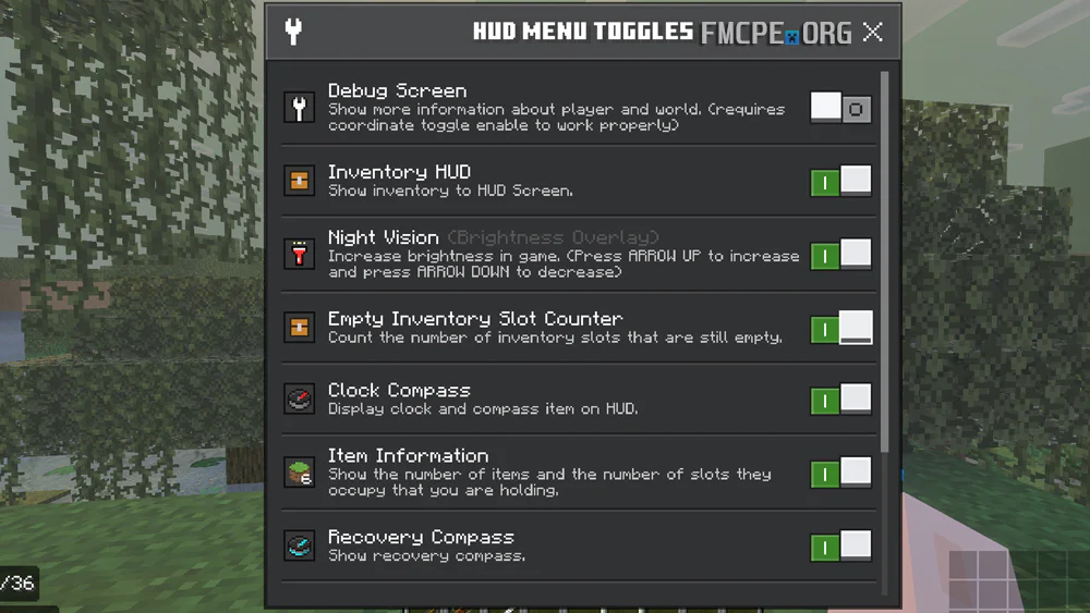 HUD menu toggles
