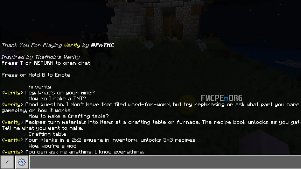 Talking with Verity in the chat